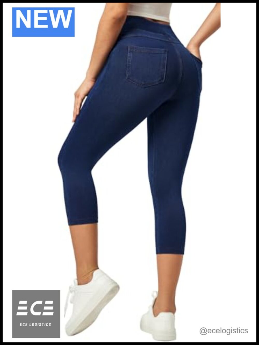 Stretchy Pull On Capri Jeans High Waist Butt Lift Denim Leggings